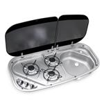 LAVELLO INOX CON PIANO DI COTTURA A GAS CON 3 FUOCHI HSG 3436