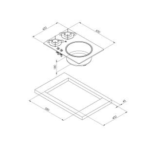 LAVELLO INOX CON PIANO DI COTTURA A GAS CON 2 FUOCHI 1900+1900W CRYSTAL