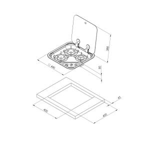 PIANO COTTURA A GAS CON 3 FUOCHI 1000+1900+1900W HOODINY