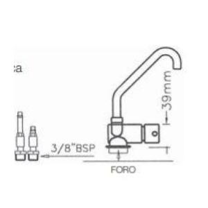 MISCELATORE MONOCOMANDO CANNA ABBATTIBILE 32/38 MM. IN OTTONE