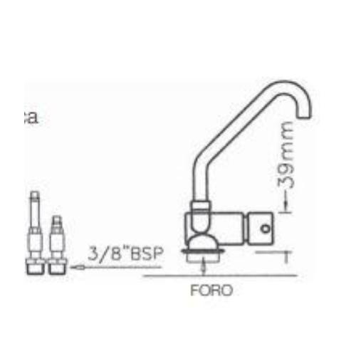 MISCELATORE MONOCOMANDO CANNA ABBATTIBILE 32/38 MM. IN OTTONE
