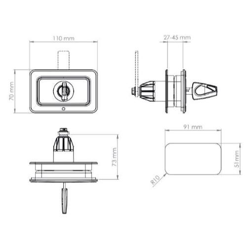 SERRATURA PORTELLONE QUADRO NERA PER ROTORI ZADI/STS
