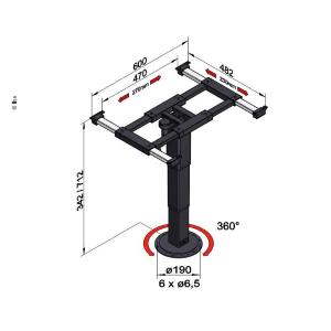 GAMBA PER TAVOLO MECCANISMO SCORREVOLE E GIREVOLE SISTEMA CLICK-CLACK 712/342MM