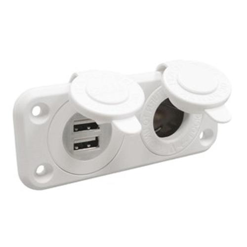 PRESA 12V AUTO + 2 USB DA INCASSO FISS. A VITI BIANCA