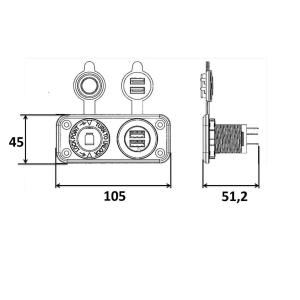 PRESA 12V AUTO + 1 PORTA USB + 1 PD/TIPE C FISS. A VITI