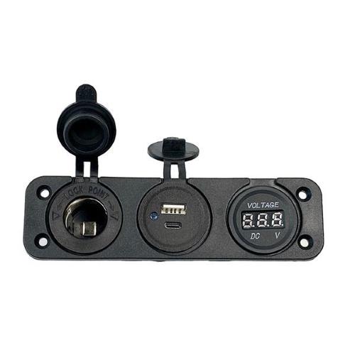 PRESA 12V AUTO + 1 PORTA USB + 1 PD/TIPE C + VOLTMETRO FISS. A VITI