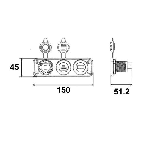 PRESA 12V AUTO + 1 PORTA USB + 1 PD/TIPE C + VOLTMETRO FISS. A VITI