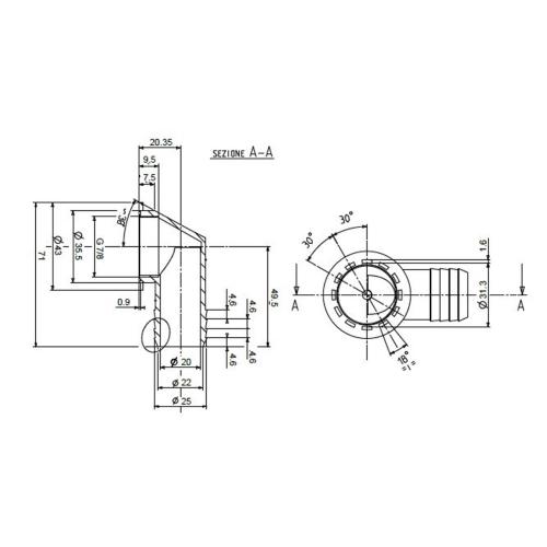 PILETTA CURVA DIAM 25MM